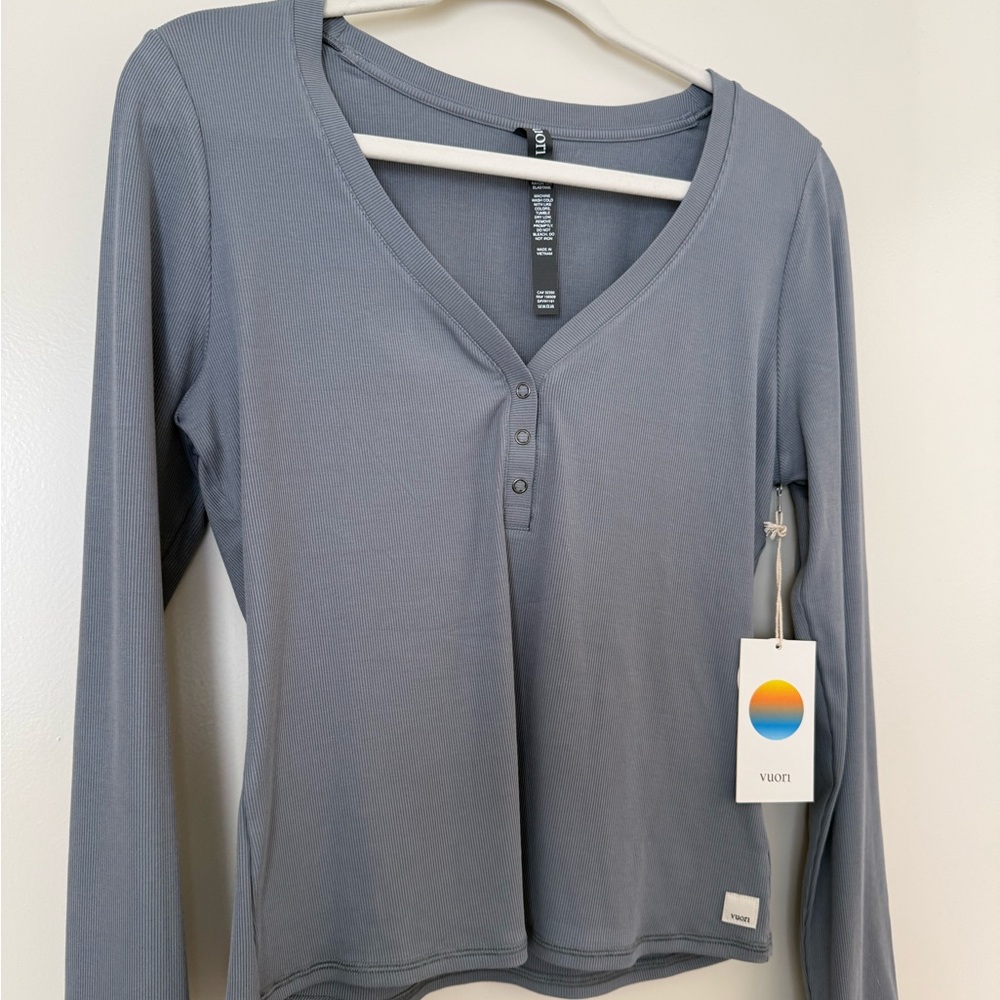 Vuori Long Sleeve Henley Top — Slate Blue